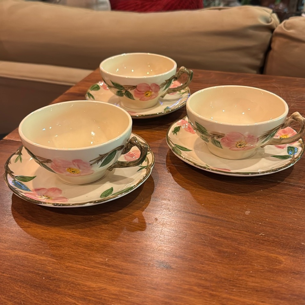 VINTAGE Franciscan Desert Rose Set of 3 Teacup Saucer Pink Floral Cottagecore